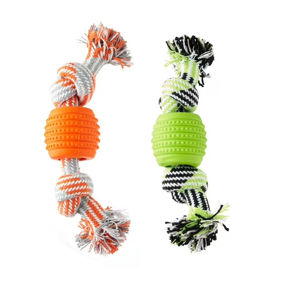 Cotton Chew & Tug Toy with TPR Dental Chew