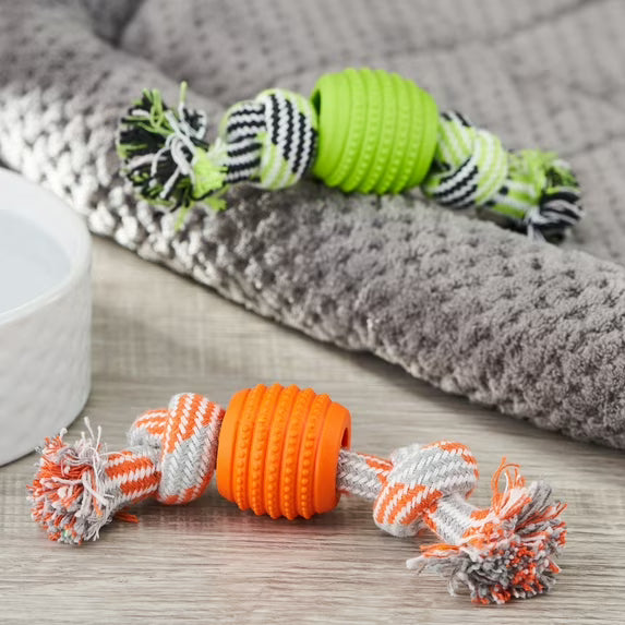 Cotton Chew & Tug Toy with TPR Dental Chew